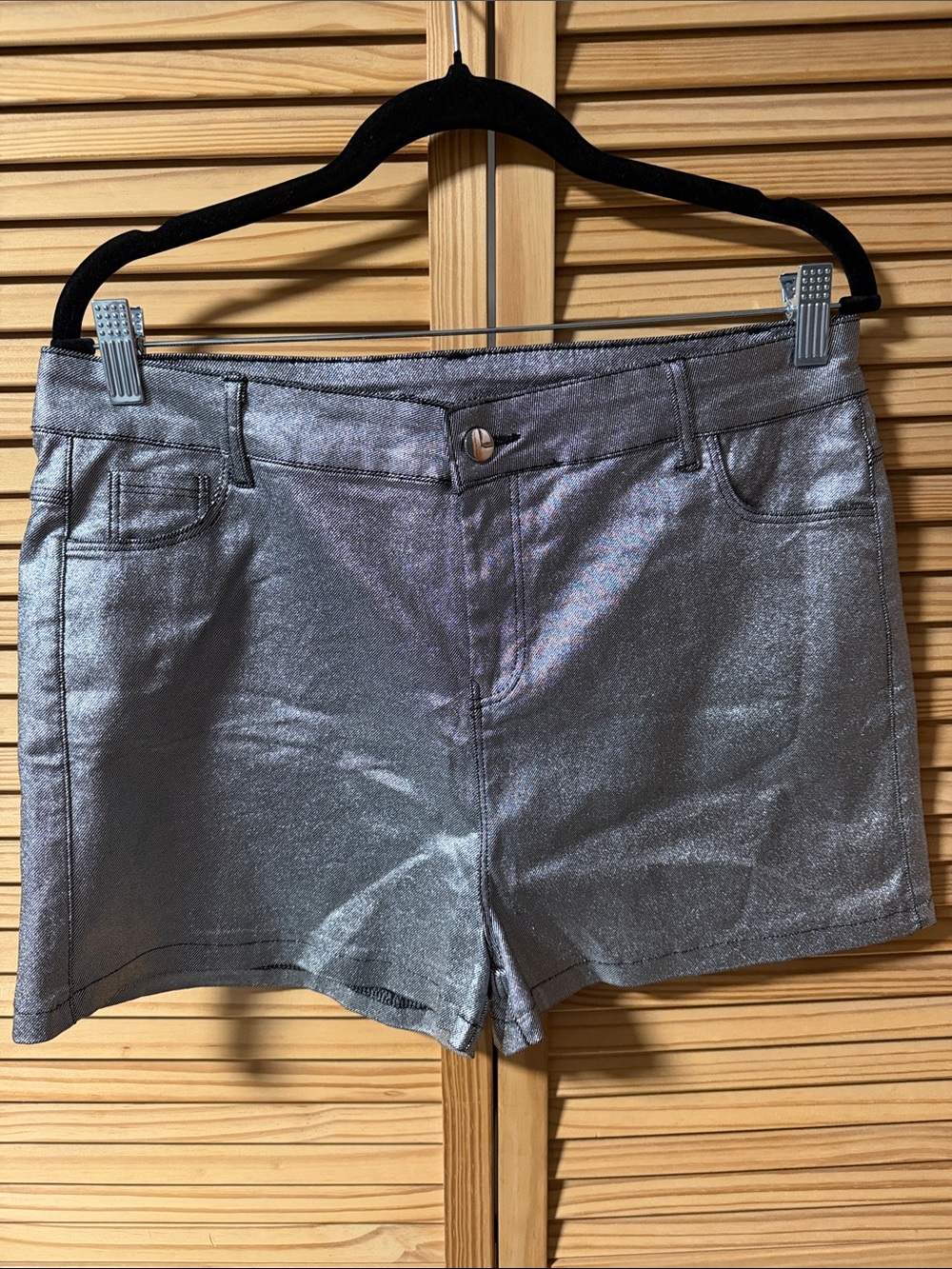 Metallic Silver Women's Stretch Shorts